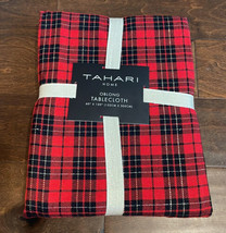 Tahari tablecloth Red Black Plaid Lurex 60”x120” Christmas New - £35.33 GBP
