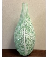Hand blown art glass vase Signed SJU ‘04 Green And White Ribbon Speckled... - £27.61 GBP