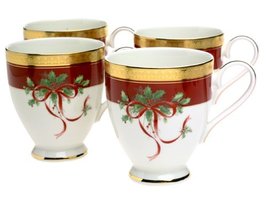 Mikasa Palatial Holly Gold Fine China Footed Mugs, Set of 4 - £92.07 GBP