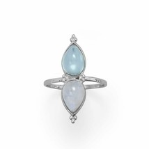 Pear Shaped Rainbow Moonstone &amp; Blue Topaz Anniversary Ring 925 Sterling Silver  - £121.50 GBP