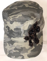 Camouflage Military Look Round Top Hat Cap Cotton Canvas 2 Crosses Black... - £6.19 GBP