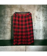 VTG Pendleton Pleated Below Knee Skirt Womens Size 14P Plaid Red Black Wool - $76.84 CAD