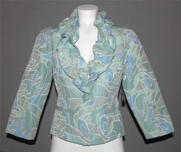 SAMUEL DONG Abstract Big Ruffle Neck Pastel Blue Green Grey Jacket Wm&#39;s ... - £55.14 GBP