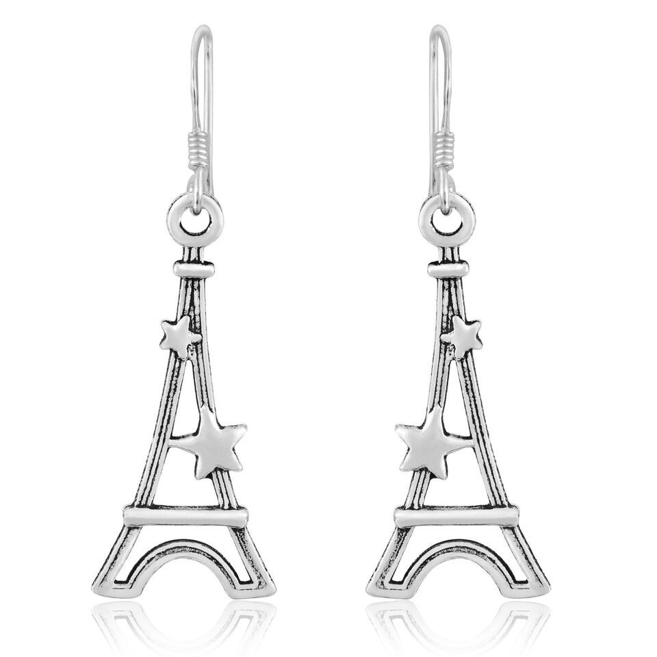 Love in Paris Eiffel Tower Romantic City Sterling Silver Dangle Earrings - $15.04