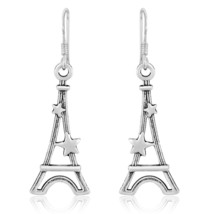 Love in Paris Eiffel Tower Romantic City Sterling Silver Dangle Earrings - £11.80 GBP