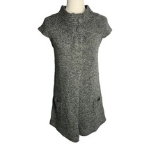 Hooked Up Knit Cardigan Sweater S Marled Grey Buttons Snaps Pockets Short Sleeve - £18.49 GBP