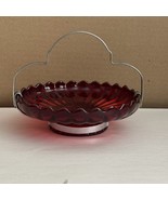 Imperial Glass Red Pillar Flutes Relish Sea Food Bowl w/ Metal Handle An... - $1,018.26 MXN