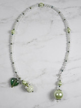 Owl Heart Beaded Thong Bookmark Glass Pearl Crystal Handmade Green White... - $15.83