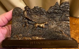 Old Vintage Desk Top Cast Brass Metal Man Dog Hunting Plaque Landscape H... - $965.30 MXN