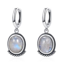 High Quality Natural Labradorite Moonstone Earrings Silver Fine Retro Jewelry Pa - £17.50 GBP