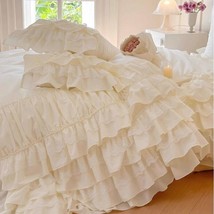 Princess Style 100% Cotton Multi Layer Lace Ruffled Duvet Cover Set Bedding Set - £200.01 GBP+