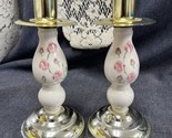 Pair Vintage Home Interior Brass/ Ceramic Floral Candle Holder - Table 7... - $9.90