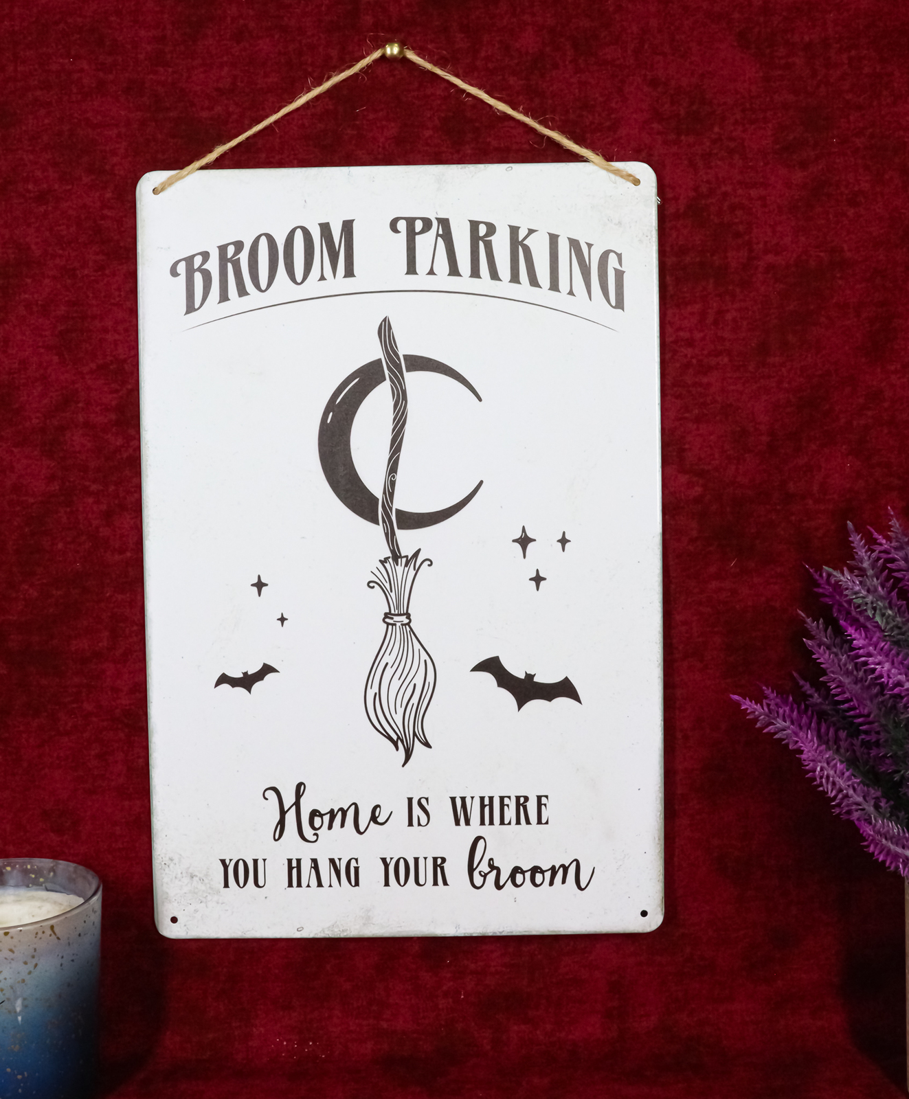 Witch Broom Parking Home is Where You Hang Your Broom Metal Wall Sign Decor - $14.99