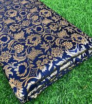 Banarasi Brocade Fabric Navy Blue &amp; Gold Fabric Wedding Dress Fabric - NF635 - £5.89 GBP+