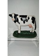 Vintage Cast Iron Dairy Cow Doorstop Black White Heavy Farmhouse - £13.17 GBP