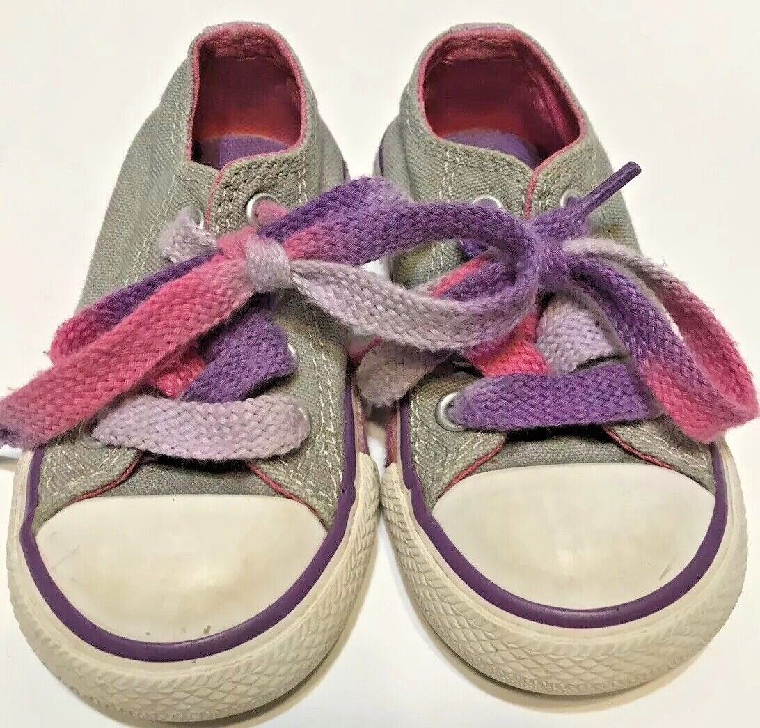 Converse All Star Infant Girls Double Tongue Butterfly Shoes Gray Pink Purple 5 - $15.57
