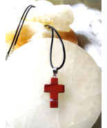 Necklace with Red Jasper Cross Pendant Natural Stone Gift Ideal Women Me... - £6.00 GBP