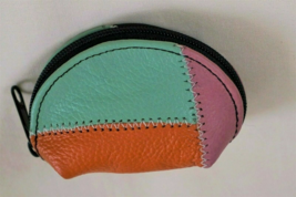 New Handmade Patchwork Sheepskin Leather Color Mini Coin Zipper Pouch Pu... - $5.89