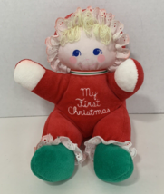 Bantam My First Christmas plush rattle soft baby doll red green striped ... - $6.85