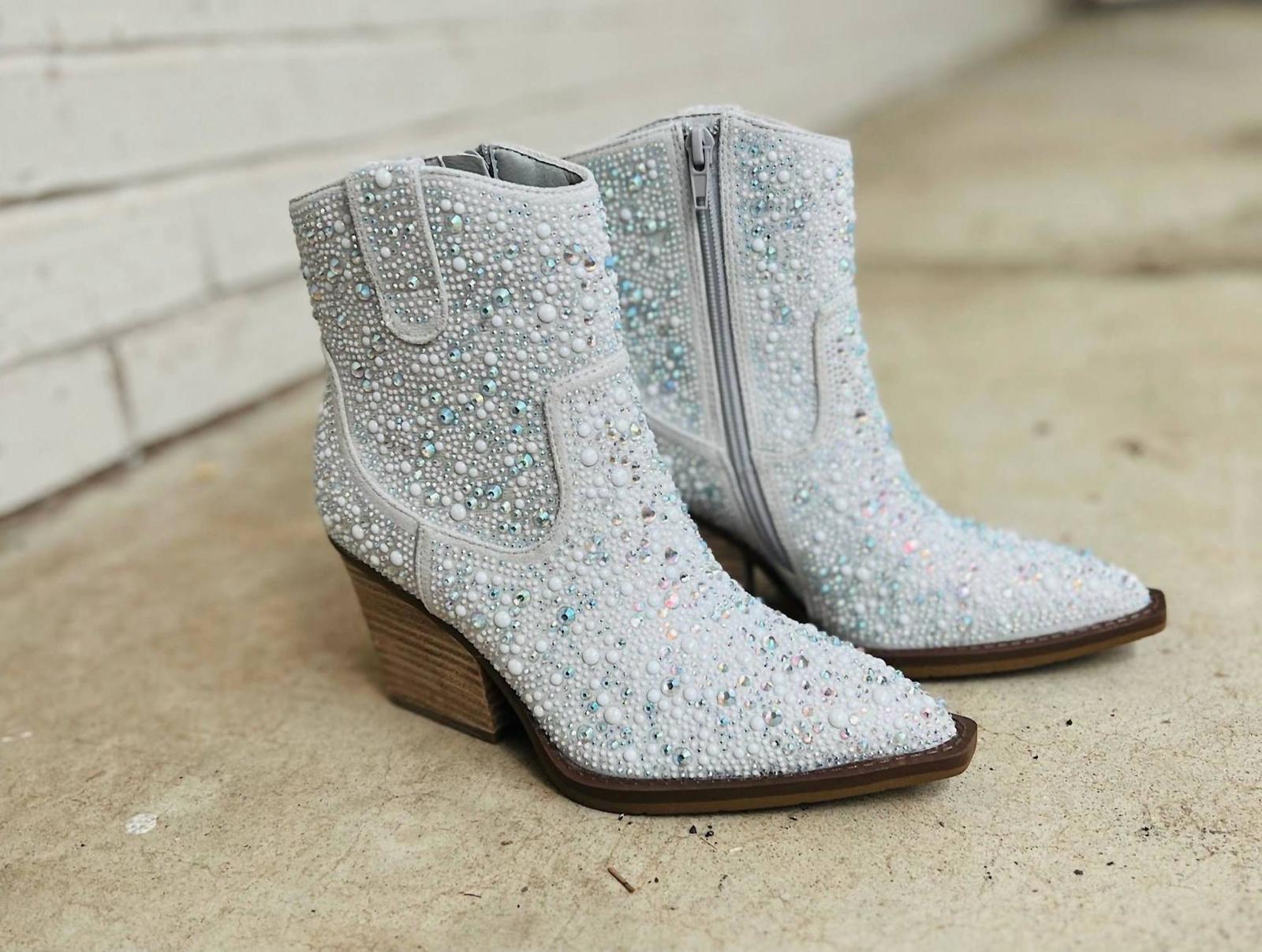 Very G Women&#39;s Rhinestone Booties Pearl - $65.00