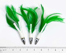 Tuna Feather Trolling Lures for Big Game Fishing Green/White Feathers - £15.14 GBP