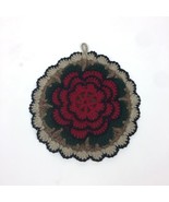 Handmade Vtg Crochet Hanging Decorative Pot Holder Trivet Flower Red Gre... - £11.81 GBP