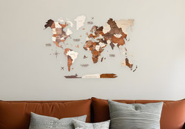 24&quot; X 39&quot; Brown and Beige Wood World Map Hanging Dimensional Sculpture - $276.49