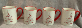 Martha Stewart Macy’s Collection Christmas Tree Coffee Mugs 4 Pc Cups Red White - £23.69 GBP