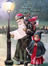 Christmas Santa Claus Postcard 1906 Green Robe Lamp Post Embossed Germany BW 291 - £19.06 GBP