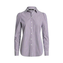 Ralph Lauren Women&#39;s Striped Cotton Broadcloth Point Collar Shirt Purple-14 - £39.32 GBP