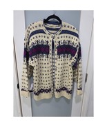 L.L. Bean Vintage Wool Cardigan Sweater XL Cream Blue Fair Isle USA - €38,66 EUR