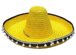2 Yellow Sombrero Hat W Tassels Dress Up Fiesta Party Hats Costume Mexican Cap - £15.26 GBP