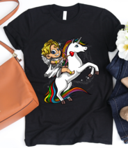 Cupid Riding Unicorn Romantic Cute Valentine&#39;s Day Unisex T-Shirt - £22.03 GBP