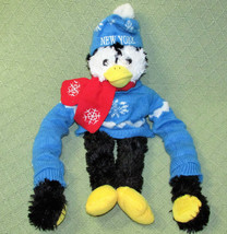 Fiesta 17&quot; New York Hanging Penguin Blue Knit Sweater Hat Red Scarf Plush Toy - £7.40 GBP