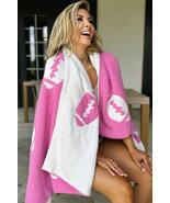 Bright Pink Color Block Rugby Football Pattern Fleece Blanket 127*152cm - $46.00