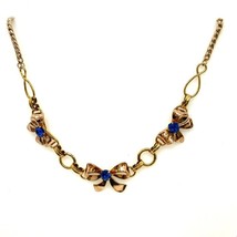 Vtg Sign 12k Gold Filled Van Dell Ribbon with Blue Rhinestone Link Necklace 15 - £58.33 GBP