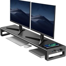 Dual Monitor Stand Aluminum Monitor Riser With Wireless Charging And 4 Usb 3.0 H - £148.86 GBP