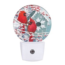 Night Light Northern Cardinal Bird Couple On Spruce Branch Snow Falling Night Li - £19.17 GBP