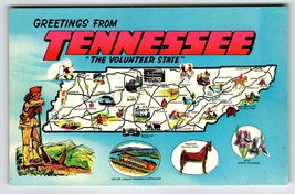 Postcard Greetings From Tennessee Map Chrome Volunteer State Walking Hor... - £7.86 GBP