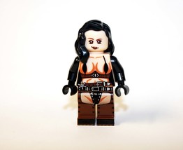 Minifigure Custom Toy Biker Girl woman Black Hair - £6.31 GBP