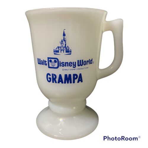 Vintage 80s Walt Disney World White Milk Glass Grampa Mug Cup 5.25" - $9.99