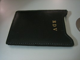 Black Leather &amp; Brass Dual Business Card Holder &amp; Money Clip - Engraved RDV - $9.35