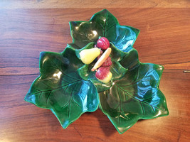 Vintage Green Three Section Leaf with Fruits Center Design Party Dish - £15.49 GBP