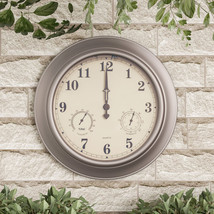 Patio Wall Clock Thermometer-Indoor Outdoor Decorative 18 Inch Silver - £75.93 GBP