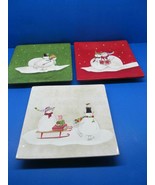 Oneida Snowman Square 8 1/8&quot; Winter Plates Ser Of 3 Different Designs Un... - £23.15 GBP