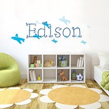 Picniva Blue Airplane Font5 h12 Made-to-Order Baby Name Kid Room Nursery... - £13.27 GBP