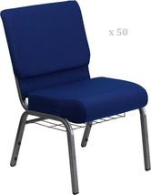 50x Navy Blue 21&#39;&#39; Wide Stack Church Chairs Silver Frame Book Rack 4” Seat 800Lb - £3,527.27 GBP+