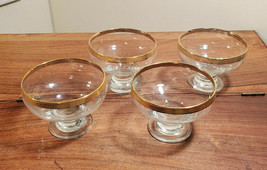 Vintage Set of Four (4) Crystal Glass Fruit Dessert Dish Set with Gold A... - £19.71 GBP