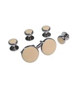 Round Linen Off White Rhodium Setting Tuxedo Studs and Cufflinks - $101.46 CAD
