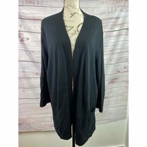Additions Chicos 3 Open Front Cardigan Women XL Long Slv Pocket Stretch Black - £16.92 GBP